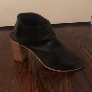Black leather mules